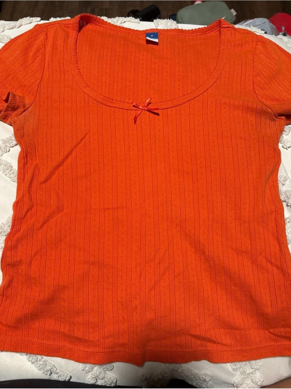 Old Navy Orange Ribbed Scoop Neck Crop Top with Bow Detail